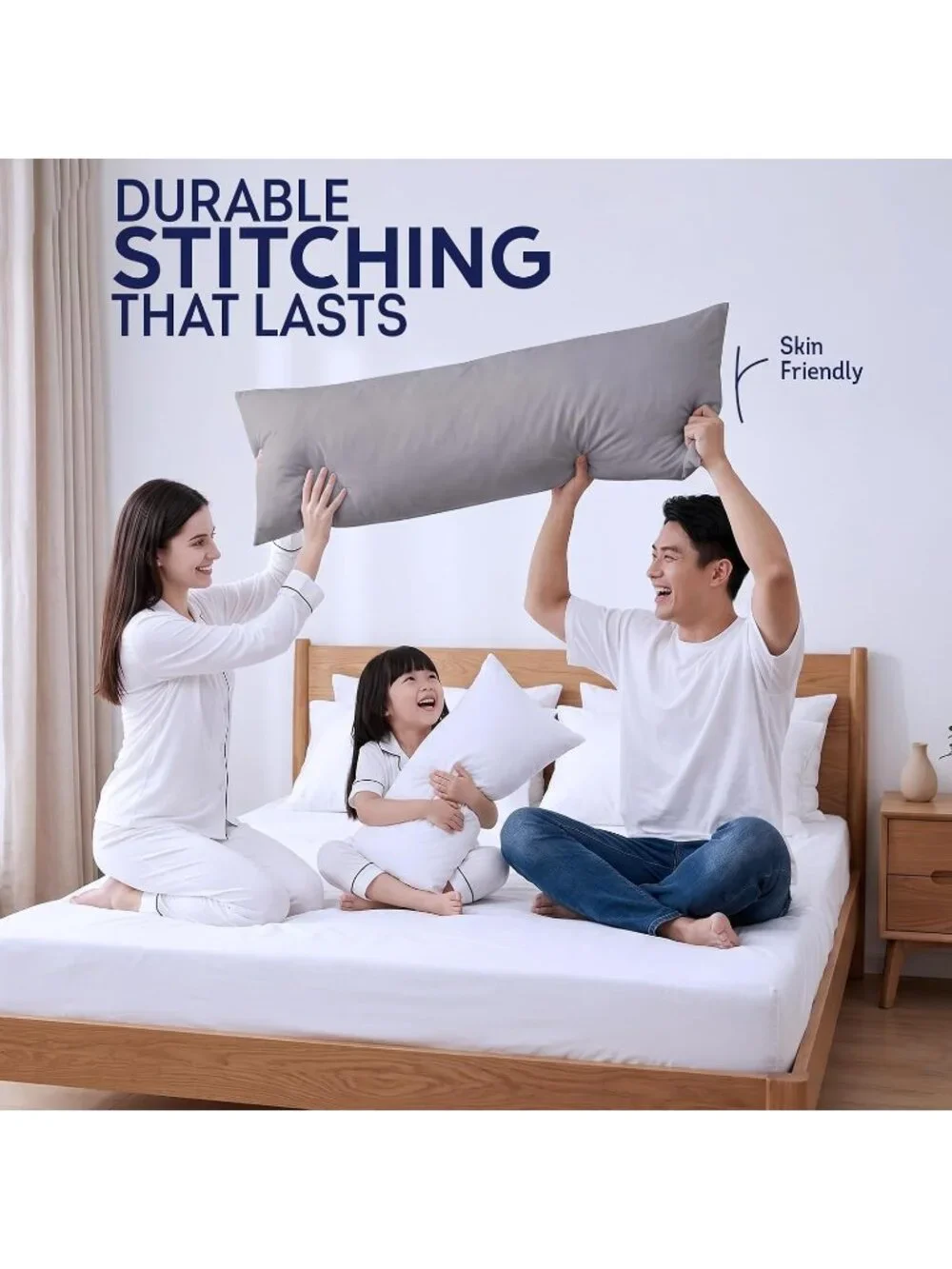 〽️Large Body Insert Breathable Full Body Pillow Long Bed Pillow Grey 20x54 Inch